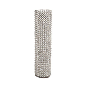 HomeRoots 21" Glamorous Clear Faux Crystal Table Vase with Silver Accents for Elegant Home Decor and Gifts Large 628113