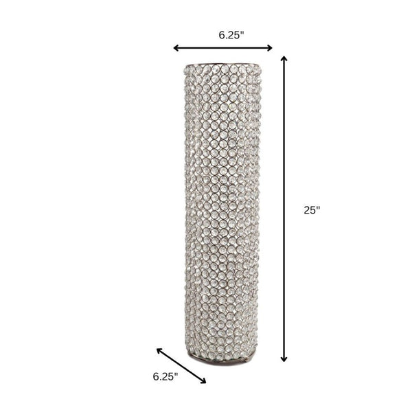 HomeRoots 21" Glamorous Clear Faux Crystal Table Vase with Silver Accents for Elegant Home Decor and Gifts Large 628113