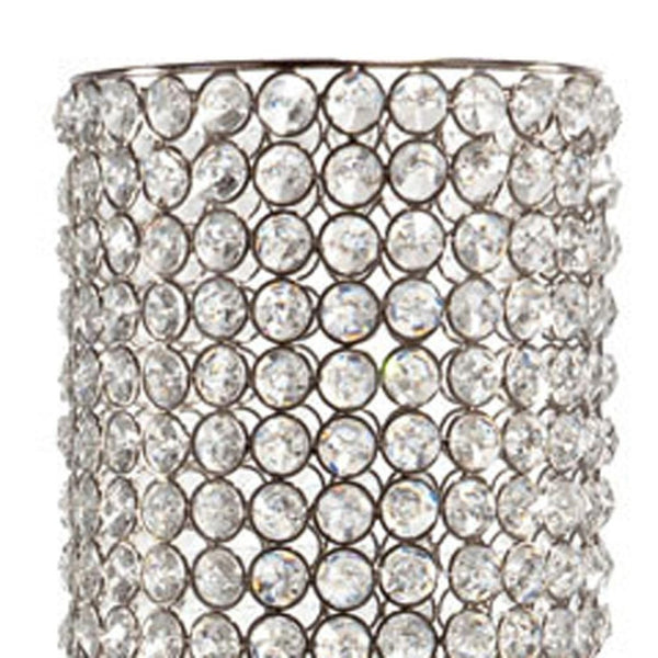 HomeRoots 21" Glamorous Clear Faux Crystal Table Vase with Silver Accents for Elegant Home Decor and Gifts Large 628113