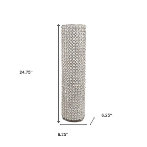HomeRoots 21" Glamorous Clear Faux Crystal Table Vase with Silver Accents for Elegant Home Decor and Gifts Large 628113