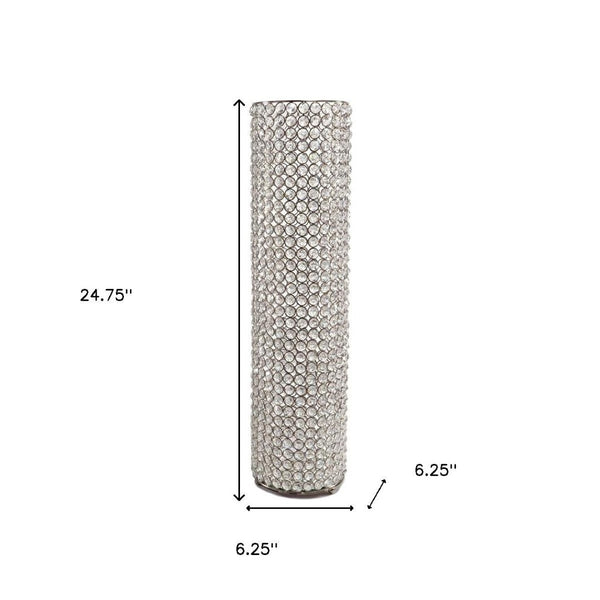 HomeRoots 21" Glamorous Clear Faux Crystal Table Vase with Silver Accents for Elegant Home Decor and Gifts Large 628113
