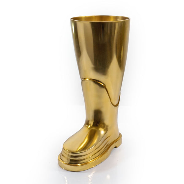 HomeRoots 16" Gold Aluminum Firefighter Boot Umbrella Stand - Elegant Decor, Versatile Use & Artisan Finish 628122