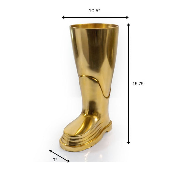HomeRoots 16" Gold Aluminum Firefighter Boot Umbrella Stand - Elegant Decor, Versatile Use & Artisan Finish 628122