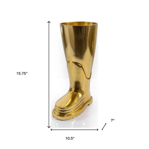 HomeRoots 16" Gold Aluminum Firefighter Boot Umbrella Stand - Elegant Decor, Versatile Use & Artisan Finish 628122
