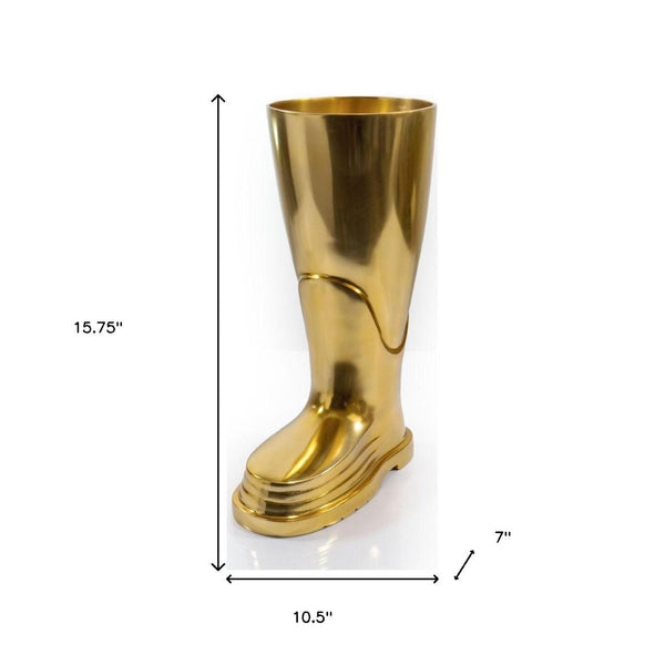 HomeRoots 16" Gold Aluminum Firefighter Boot Umbrella Stand - Elegant Decor, Versatile Use & Artisan Finish 628122