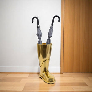 HomeRoots 16" Gold Aluminum Firefighter Boot Umbrella Stand - Elegant Decor, Versatile Use & Artisan Finish 628122