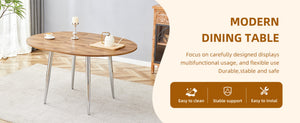 English Elm With Retractable Leaf Round Oval Mdf Top and Sleek Metal Legs Modern Dining Table Silver,Wood W1151S03944