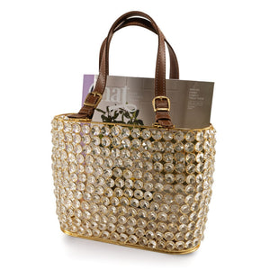 HomeRoots 11" Elegant Clear & Gold Crystal Metal Magazine Holder for Stylish Organization in Any Space 628133