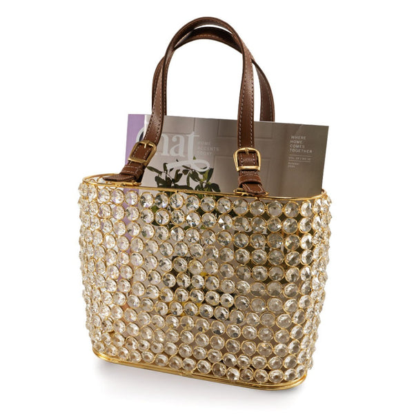 HomeRoots 11" Elegant Clear & Gold Crystal Metal Magazine Holder for Stylish Organization in Any Space 628133