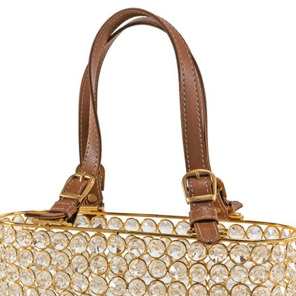 HomeRoots 11" Elegant Clear & Gold Crystal Metal Magazine Holder for Stylish Organization in Any Space 628133