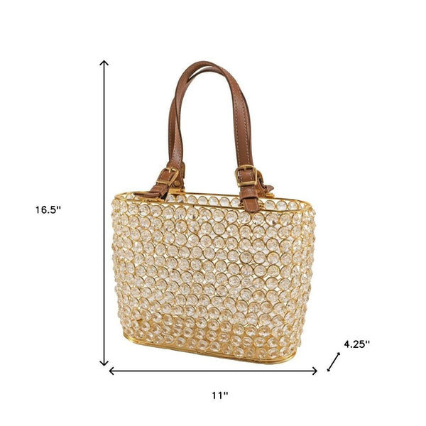 HomeRoots 11" Elegant Clear & Gold Crystal Metal Magazine Holder for Stylish Organization in Any Space 628133