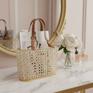 HomeRoots 11" Elegant Clear & Gold Crystal Metal Magazine Holder for Stylish Organization in Any Space 628133