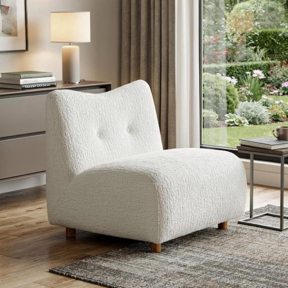 HomeRoots 31" White and Natural Fabric Side Chair - Modern Comfort with Tufted Back for Stylish Interiors 628135