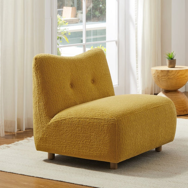 HomeRoots 31" Vibrant Yellow Fabric Side Chair with Natural Legs - Stylish Comfort for Any Space! 628138