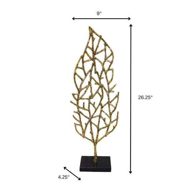 HomeRoots 26" Gold and Black Leaf Tabletop Sculpture - Handcrafted Elegance for Modern Decor & Unique Gifts 628150