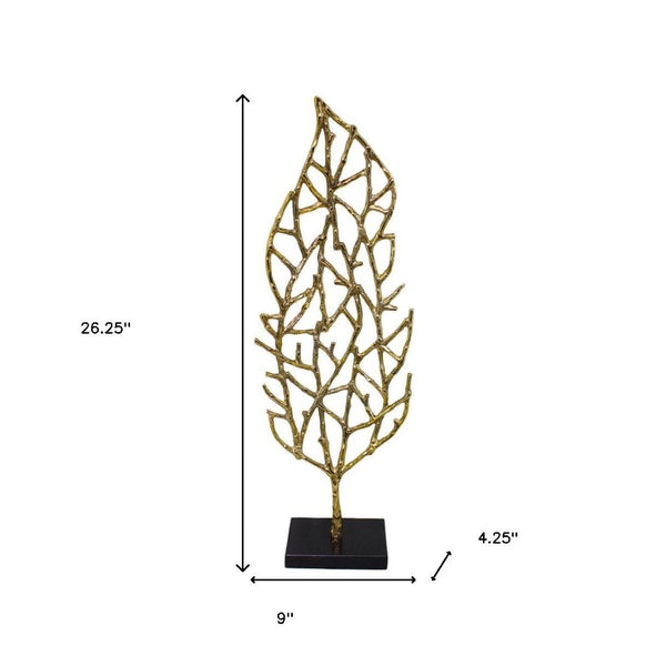 HomeRoots 26" Gold and Black Leaf Tabletop Sculpture - Handcrafted Elegance for Modern Decor & Unique Gifts 628150