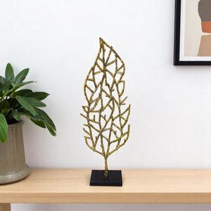 HomeRoots 26" Gold and Black Leaf Tabletop Sculpture - Handcrafted Elegance for Modern Decor & Unique Gifts 628150