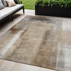 HomeRoots 5' Stylish Beige and Ivory Abstract Washable Area Rug for Indoor and Outdoor Spaces, Durable Design 5' X 8' 628153