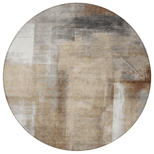 HomeRoots 5' Stylish Beige and Ivory Abstract Washable Area Rug for Indoor and Outdoor Spaces, Durable Design 8' Round 628154