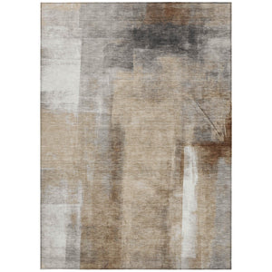 HomeRoots 5' Stylish Beige and Ivory Abstract Washable Area Rug for Indoor and Outdoor Spaces, Durable Design 8' X 10' 628155