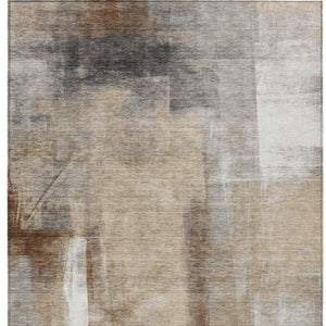 HomeRoots 5' Stylish Beige and Ivory Abstract Washable Area Rug for Indoor and Outdoor Spaces, Durable Design 8' X 10' 628155