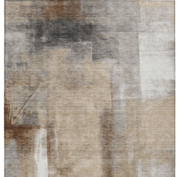 HomeRoots 5' Stylish Beige and Ivory Abstract Washable Area Rug for Indoor and Outdoor Spaces, Durable Design 9' X 12' 628156