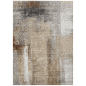 HomeRoots 5' Stylish Beige and Ivory Abstract Washable Area Rug for Indoor and Outdoor Spaces, Durable Design 9' X 12' 628156