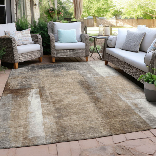 HomeRoots 5' Stylish Beige and Ivory Abstract Washable Area Rug for Indoor and Outdoor Spaces, Durable Design 10' X 14' 628157