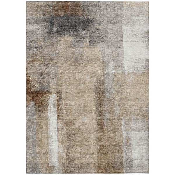 HomeRoots 5' Stylish Beige and Ivory Abstract Washable Area Rug for Indoor and Outdoor Spaces, Durable Design 10' X 14' 628157