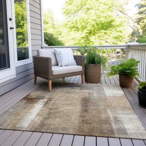 HomeRoots 5' Stylish Beige and Ivory Abstract Washable Area Rug for Indoor and Outdoor Spaces, Durable Design 10' X 14' 628157
