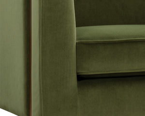 Sunpan Yvette Armchair - Exquisite Antique Brass Frame with Luxurious Velvet Upholstery for Modern Spaces Gold / Meg Olive