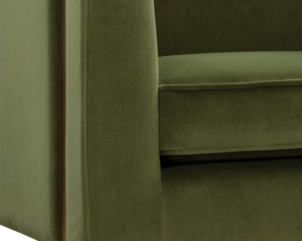 Sunpan Yvette Armchair - Exquisite Antique Brass Frame with Luxurious Velvet Upholstery for Modern Spaces Gold / Meg Olive