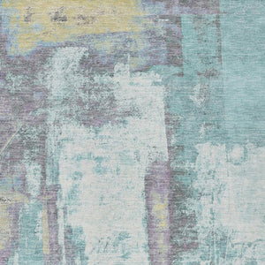 HomeRoots 5' Modern Teal Blue and Ivory Abstract Area Rug - Stylish, Washable, Indoor/Outdoor Durable Design 5' X 8' 628183