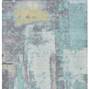 HomeRoots 5' Modern Teal Blue and Ivory Abstract Area Rug - Stylish, Washable, Indoor/Outdoor Durable Design 5' X 8' 628183