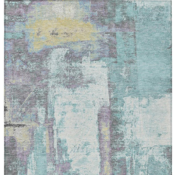 HomeRoots 5' Modern Teal Blue and Ivory Abstract Area Rug - Stylish, Washable, Indoor/Outdoor Durable Design 5' X 8' 628183
