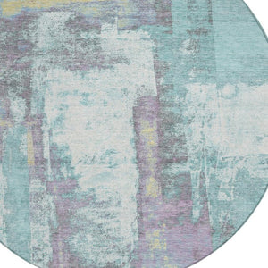 HomeRoots 5' Modern Teal Blue and Ivory Abstract Area Rug - Stylish, Washable, Indoor/Outdoor Durable Design 8' Round 628184