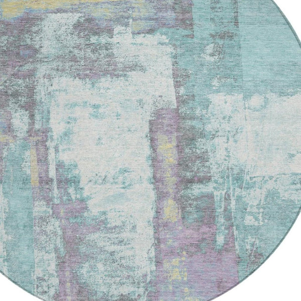HomeRoots 5' Modern Teal Blue and Ivory Abstract Area Rug - Stylish, Washable, Indoor/Outdoor Durable Design 8' Round 628184