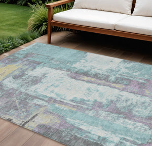 HomeRoots 5' Modern Teal Blue and Ivory Abstract Area Rug - Stylish, Washable, Indoor/Outdoor Durable Design 8' X 10' 628185