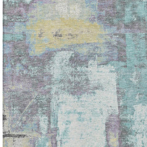 HomeRoots 5' Modern Teal Blue and Ivory Abstract Area Rug - Stylish, Washable, Indoor/Outdoor Durable Design 8' X 10' 628185