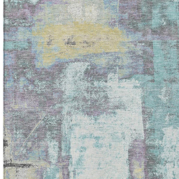 HomeRoots 5' Modern Teal Blue and Ivory Abstract Area Rug - Stylish, Washable, Indoor/Outdoor Durable Design 8' X 10' 628185