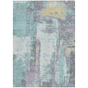HomeRoots 5' Modern Teal Blue and Ivory Abstract Area Rug - Stylish, Washable, Indoor/Outdoor Durable Design 8' X 10' 628185