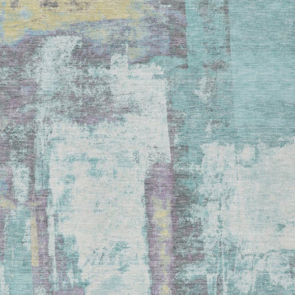 HomeRoots 5' Modern Teal Blue and Ivory Abstract Area Rug - Stylish, Washable, Indoor/Outdoor Durable Design 9' X 12' 628186