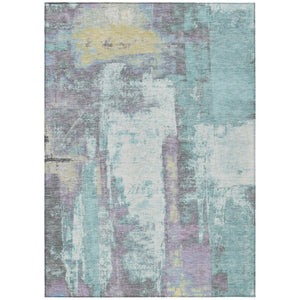 HomeRoots 5' Modern Teal Blue and Ivory Abstract Area Rug - Stylish, Washable, Indoor/Outdoor Durable Design 9' X 12' 628186