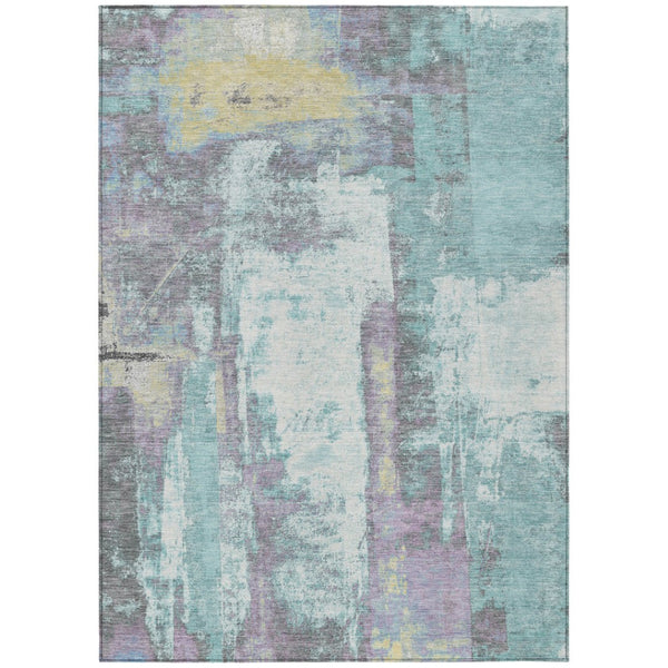 HomeRoots 5' Modern Teal Blue and Ivory Abstract Area Rug - Stylish, Washable, Indoor/Outdoor Durable Design 9' X 12' 628186