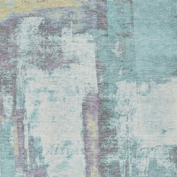 HomeRoots 5' Modern Teal Blue and Ivory Abstract Area Rug - Stylish, Washable, Indoor/Outdoor Durable Design 10' X 14' 628187