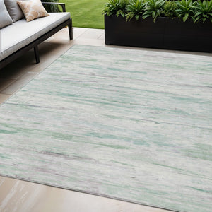 HomeRoots 5' Artichoke Green and Ivory Abstract Area Rug - Stylish, Washable Design for Indoor and Outdoor Use 5' X 8' 628189