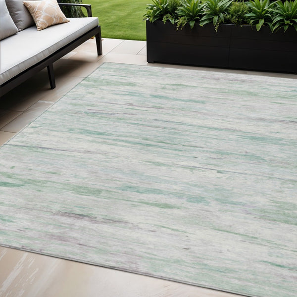 HomeRoots 5' Artichoke Green and Ivory Abstract Area Rug - Stylish, Washable Design for Indoor and Outdoor Use 5' X 8' 628189