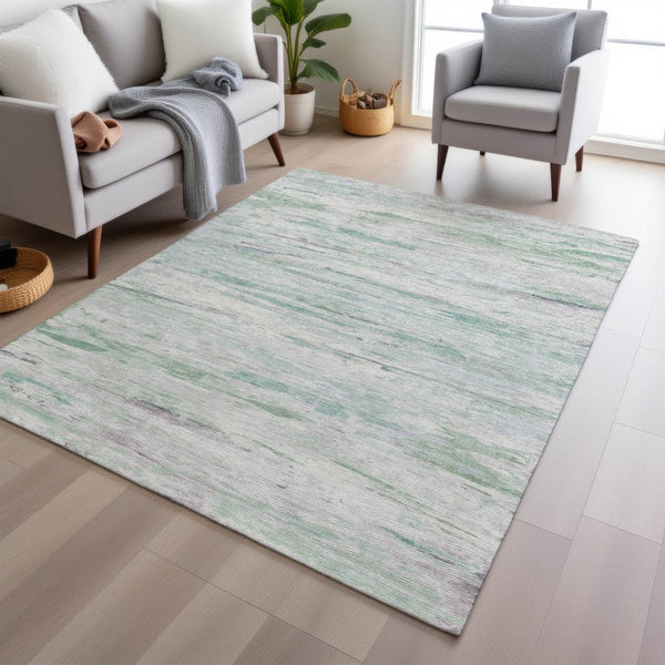 HomeRoots 5' Artichoke Green and Ivory Abstract Area Rug - Stylish, Washable Design for Indoor and Outdoor Use 5' X 8' 628189