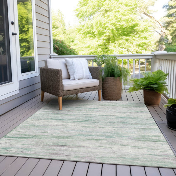 HomeRoots 5' Artichoke Green and Ivory Abstract Area Rug - Stylish, Washable Design for Indoor and Outdoor Use 5' X 8' 628189