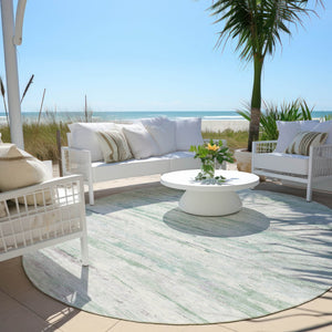 HomeRoots 5' Artichoke Green and Ivory Abstract Area Rug - Stylish, Washable Design for Indoor and Outdoor Use 8' Round 628190